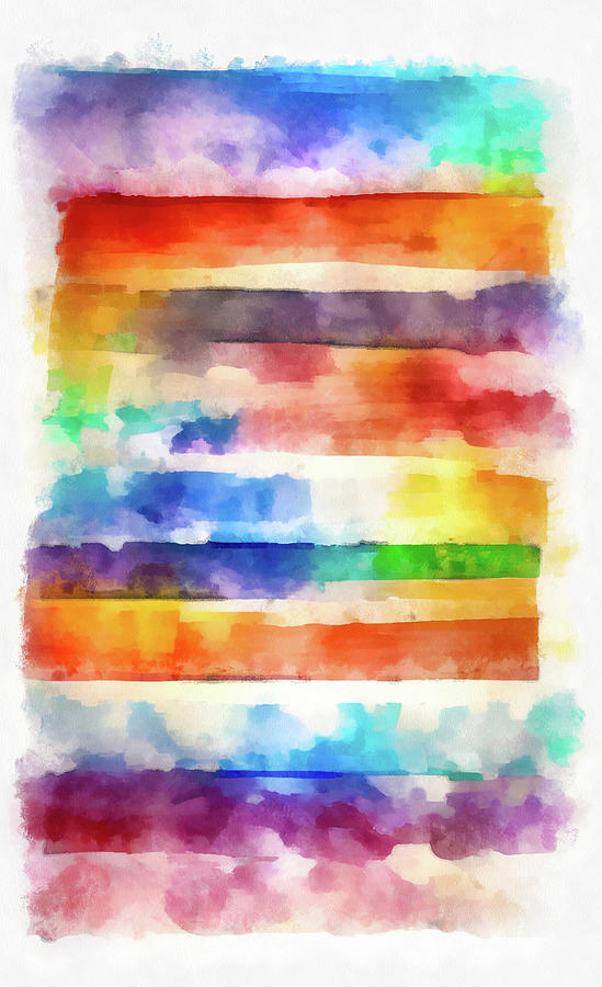 Abstract Minimalist Art 20 Colorful Watercolor Stripes Painting by Matthias Hauser
