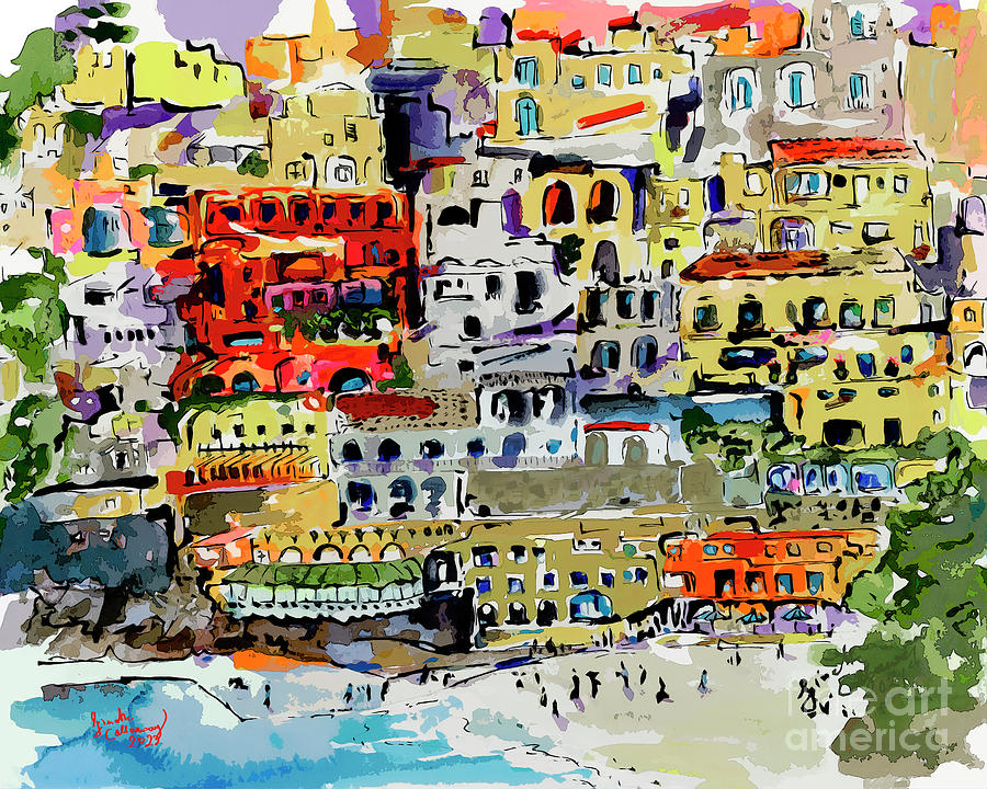 Abstract Modern Positano Houses  Mixed Media by Ginette Callaway