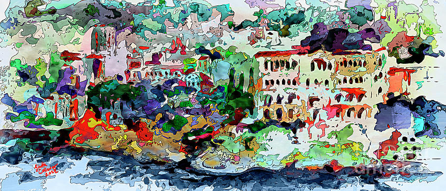 Abstract Monaco Oceanographic Institute Painting by Ginette Callaway