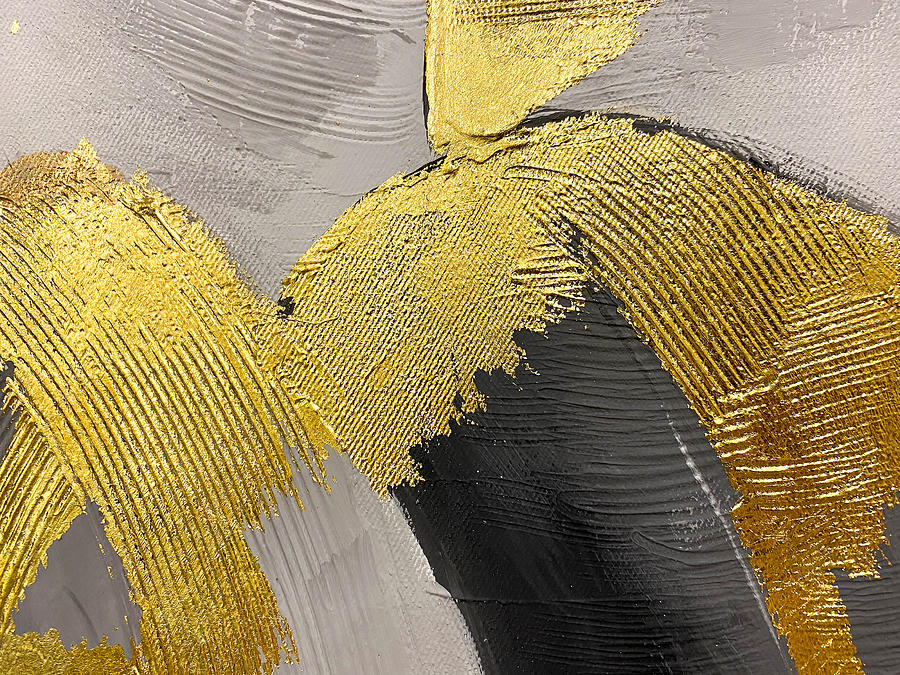 Abstract Monochrome Colors With Gold Brushstrokes Drawing