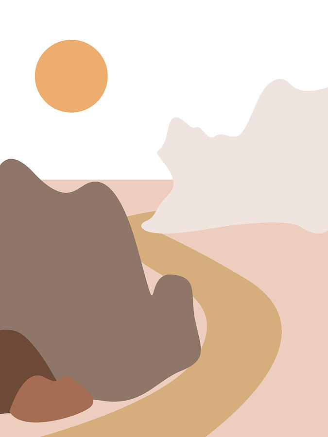 Abstract Mountains 04 - Modern, Minimal, Contemporary Abstract - Terracotta Brown - Landscape Mixed Media by Studio Grafiikka