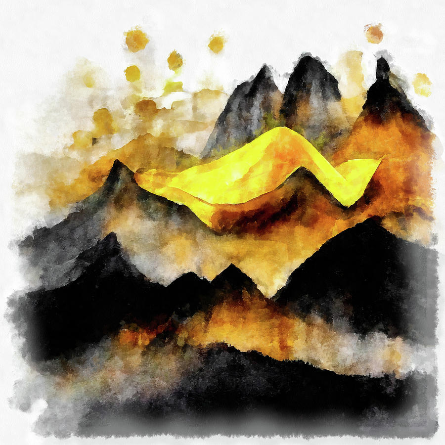 Abstract Mountains Gold and Black Watercolor 02 Painting by Matthias Hauser