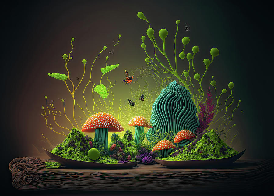 Abstract Mushroom Landscape Digital Art By 1 Sascha Schmidt Fine Art