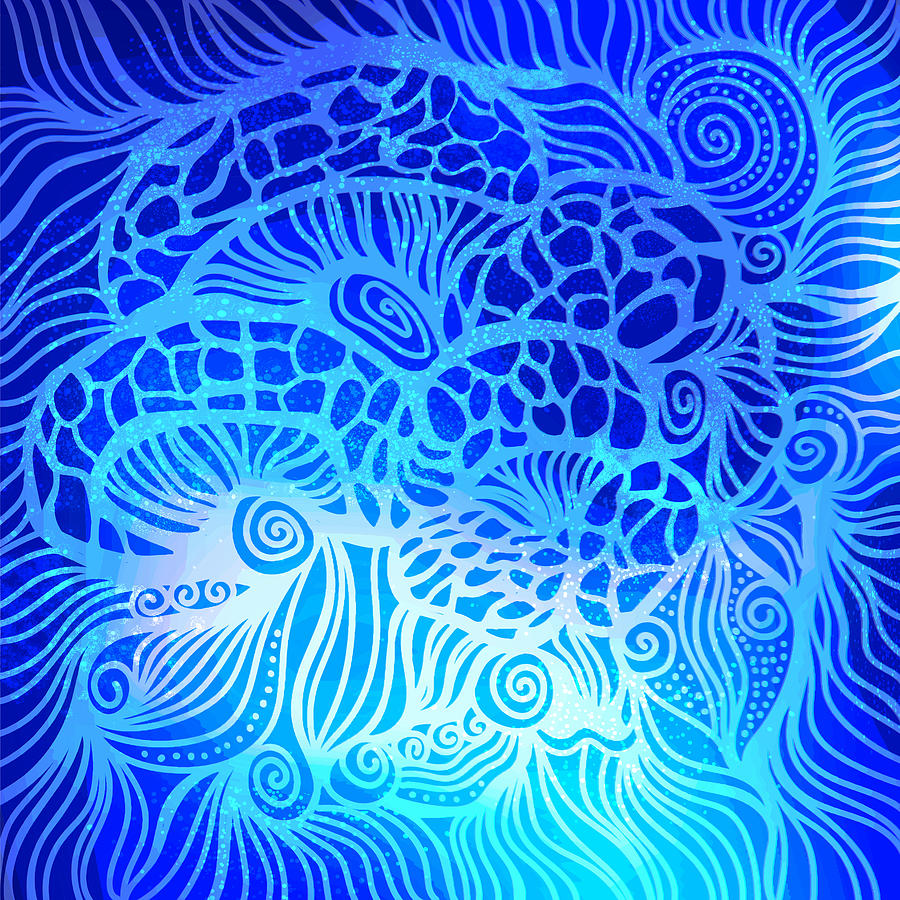 Abstract Mushroom Pattern - Blue Digital Art by Serena King