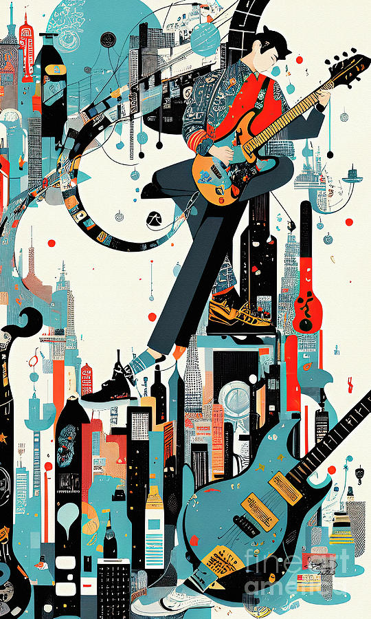 Abstract Music City Art Guitar Digital Art by Ginette Callaway