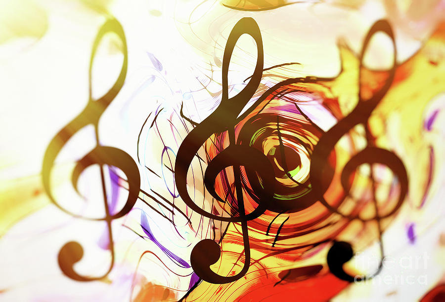Abstract Music Theme Background With Clef, Modern Design In Sun Light.  Mixed Media by Jozef Klopacka - Fine Art America
