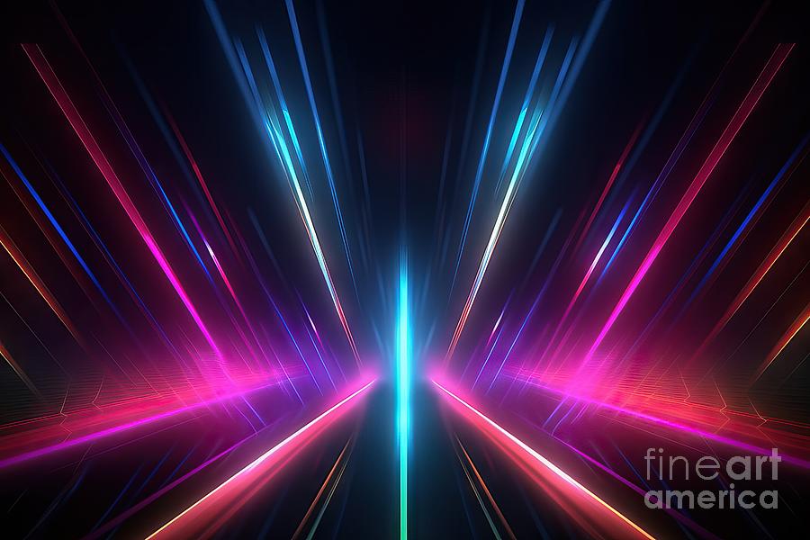 Abstract Painting - Abstract neon lights background with laser rays, and glowing lines. AI-Generated by N Akkash