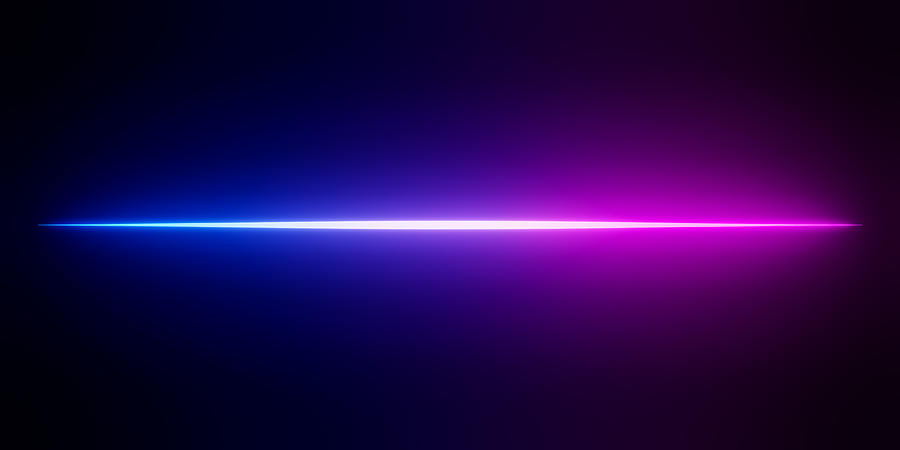 Abstract Neon Purple and Blue Color Light Beam. Horizontal Line Glowing Background. Photograph by Constantine Johnny