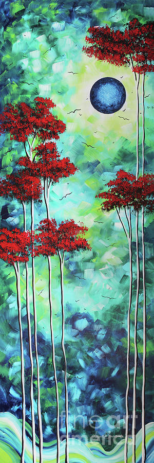Abstract Original Red Trees Landscape Painting Blue  Green Modern Art Wall Artwork Megan Duncanson Painting by Megan Aroon