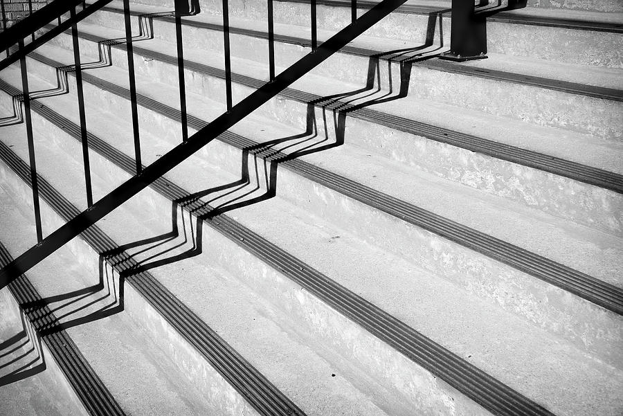 Abstract Photograph - Abstract Photograph Steps With Shadow Pattern In Black And White by Ann Powell