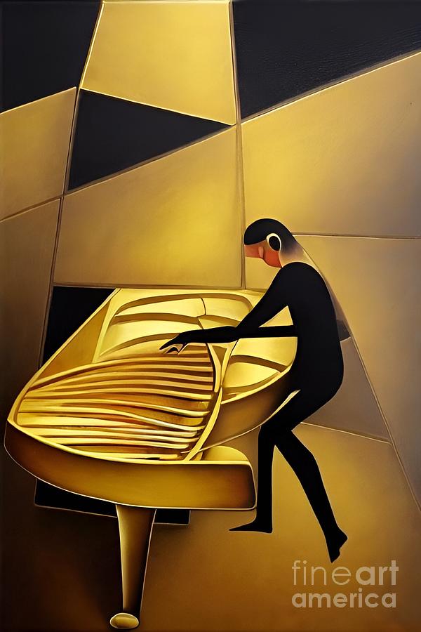 Abstract Piano Art Black Gold No.23 Mixed Media by Matico Uribe Fine