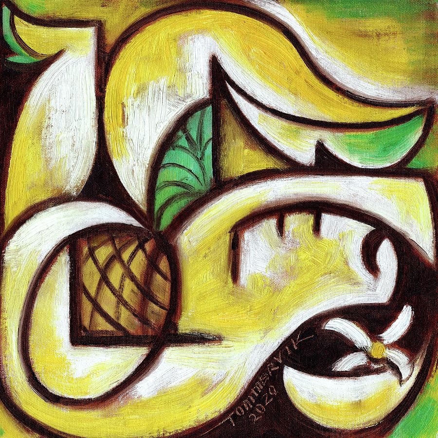 Pineapple Painting - Abstract Pineapple Painting Woman Holding Pineapple by Tommervik