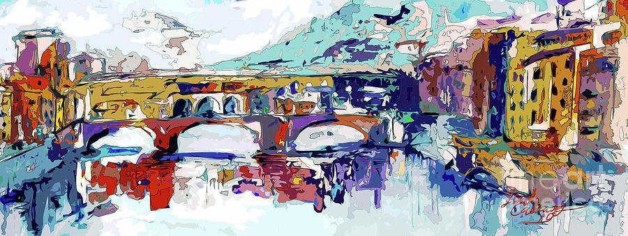 Abstract Ponte Vecchio Florence Italy Mixed Media by Ginette Callaway