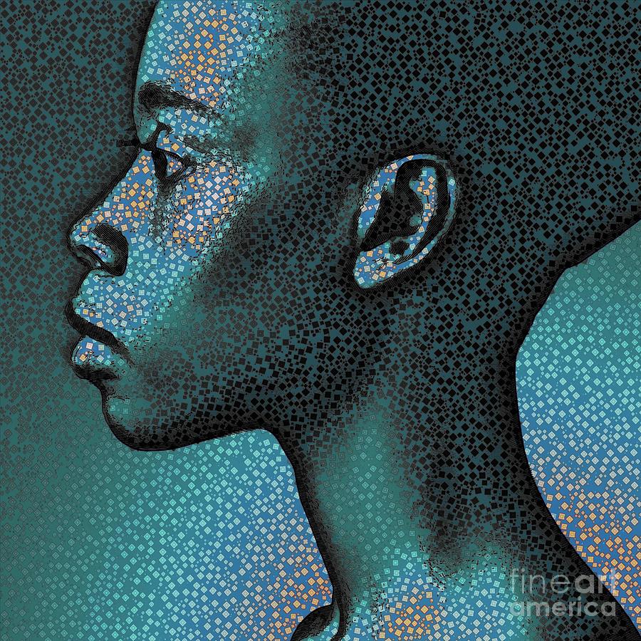 Abstract Portrait Blue Diamond Style - 9 Digital Art by Philip Preston