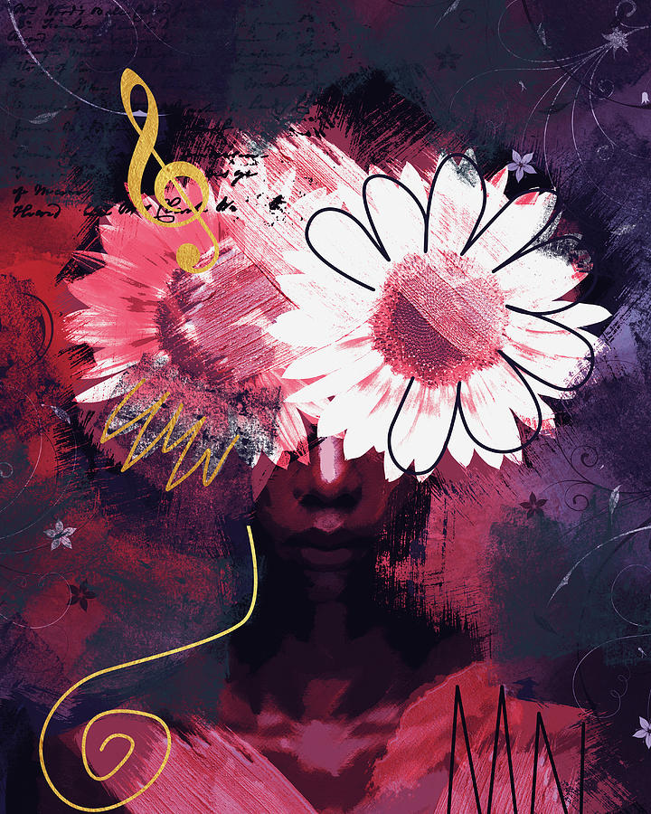 Woman Digital Art - Abstract portrait with sunflowers by Mihaela Pater Woman Digital Art - Abstract portrait with sunflowers by Mihaela Pater