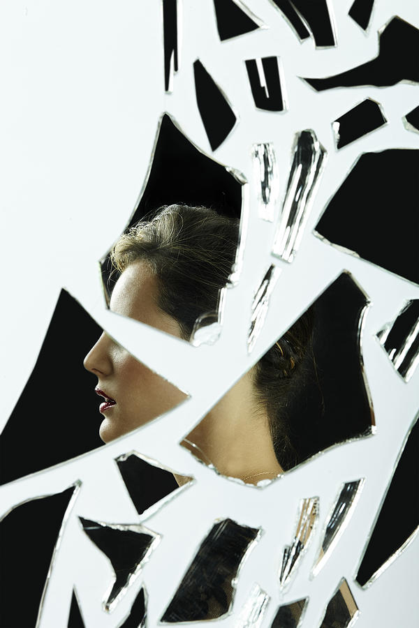 Abstract profile portrait of lady in broken glass Photograph by Paper Boat Creative