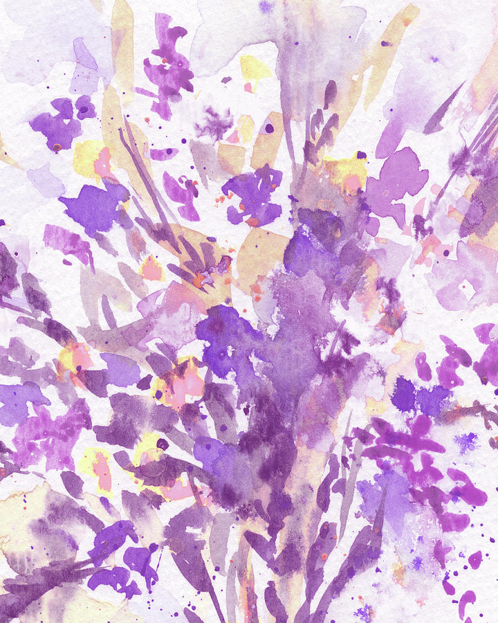Abstract Purple Flowers The Burst Of Color Splash Of Watercolor II Painting by Irina Sztukowski