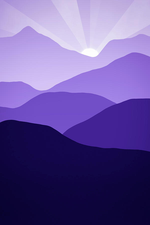Abstract Purple Minimalist Art Mountains at Sunset Digital Art by Matthias Hauser