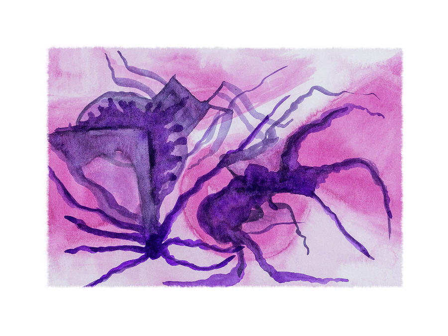 Abstract Purple Spider Movement on Pink Painting by Mark Beckwith