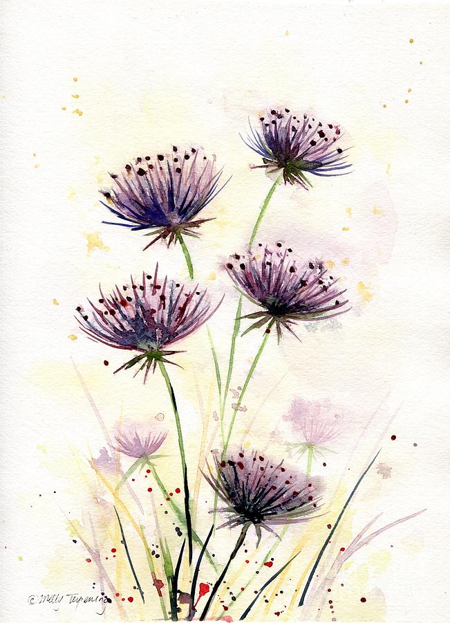 Abstract Queen Annes Lace Watercolor Painting by Melly Terpening