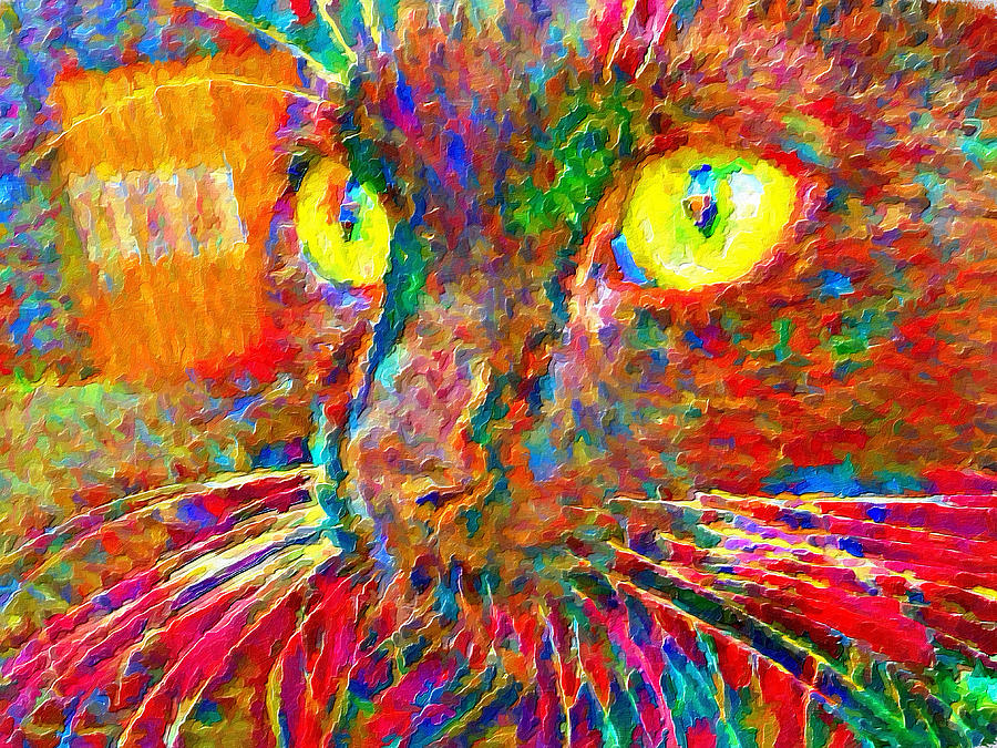 Cat Digital Art - Abstract Rainbow Cat by Jill Nightingale