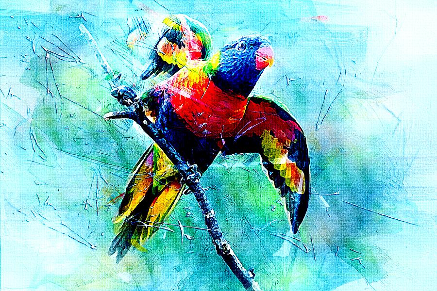Abstract Multi Color Parrot Sparrow Bird Painting on Canvas Acrylic Print  by Donodio - Pixels