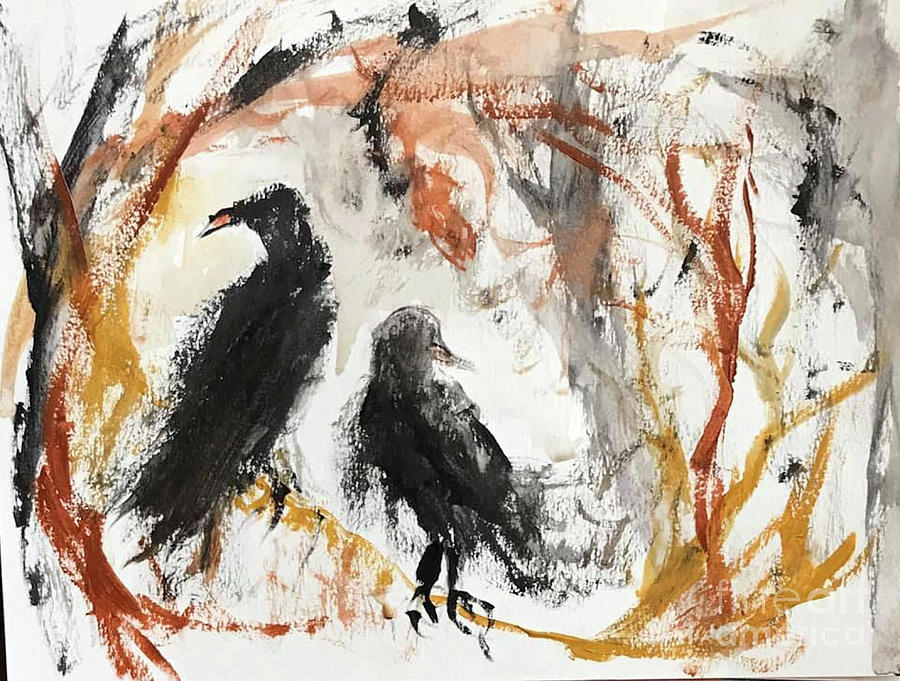 Abstract Ravens on a May Afternoon Painting by Sandy DeLuca