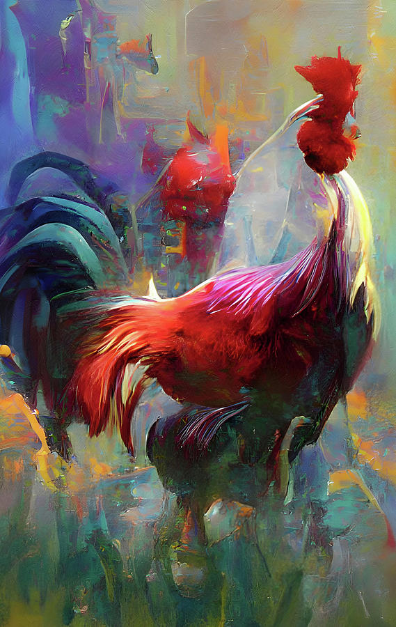 Abstract Rooster Mixed Media - Abstract Realism Rooster On Parade by Georgiana Romanovna