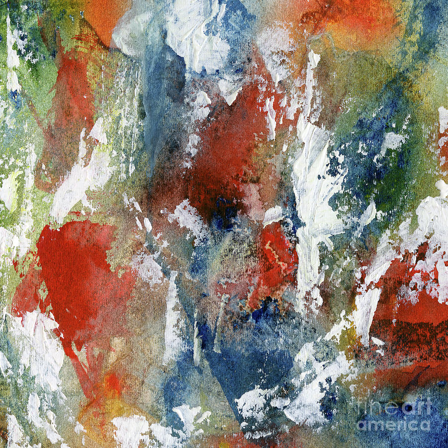 Abstract Painting - Abstract Red, Blue and White Design by Sharon Freeman