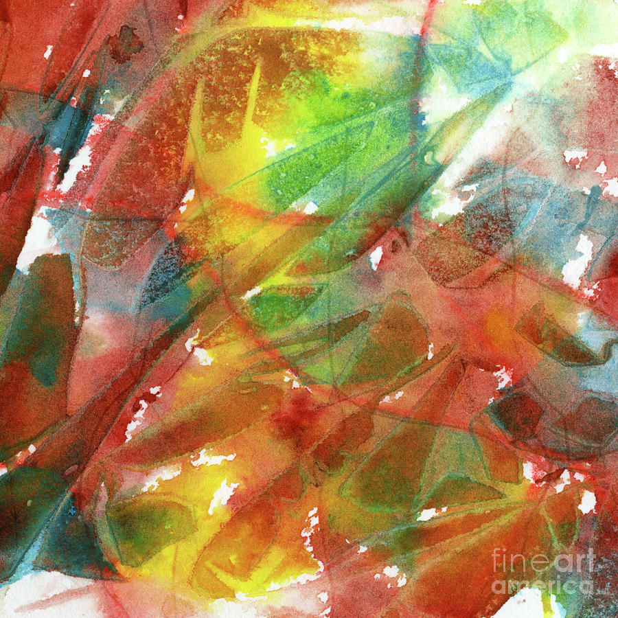 Abstract Painting - Abstract Red, Green and Yellow Watercolor DesignellowWatercolor Design by Sharon Freeman