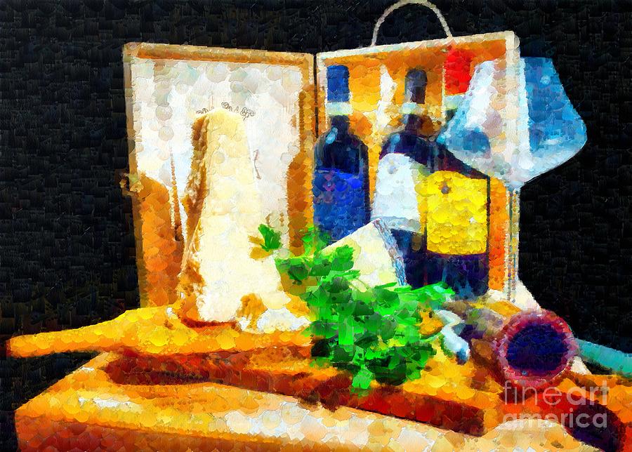 Abstract red wine and Parmigiano -Tuscany  Painting by Stefano Senise