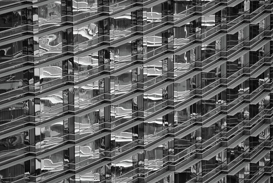 Abstract Reflections in the Modern Architecture of the ARIA Hotel Casino Tower Las Vegas BW Photograph by Shawn OBrien