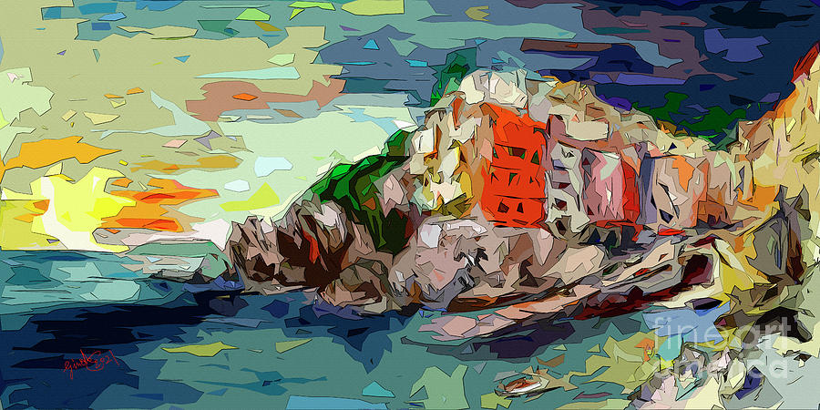 Abstract Riomaggiore Italy Cinque Terre Digital Art by Ginette Callaway