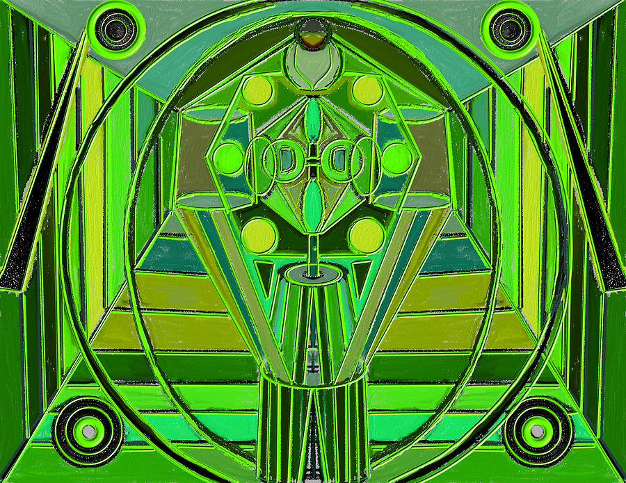 Abstract Robot in Green and  Drawing by Steve Carpentier