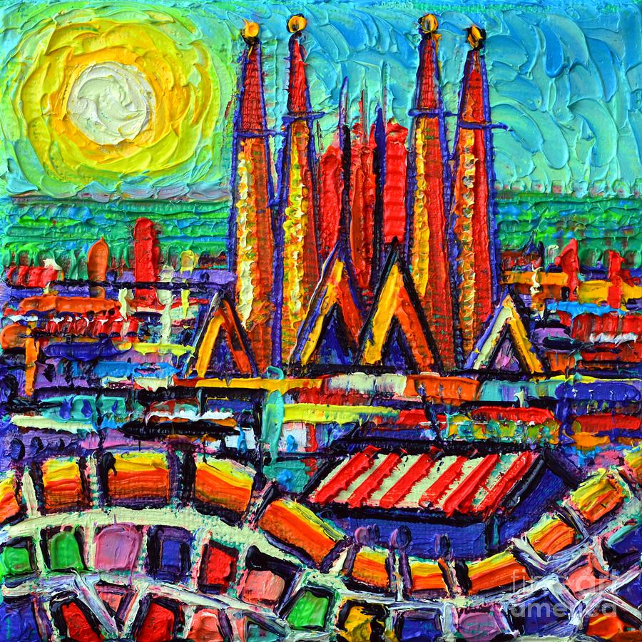 Abstract Rooftops Of Barcelona And Sagrada Familia  Painting by Ana Maria Edulescu
