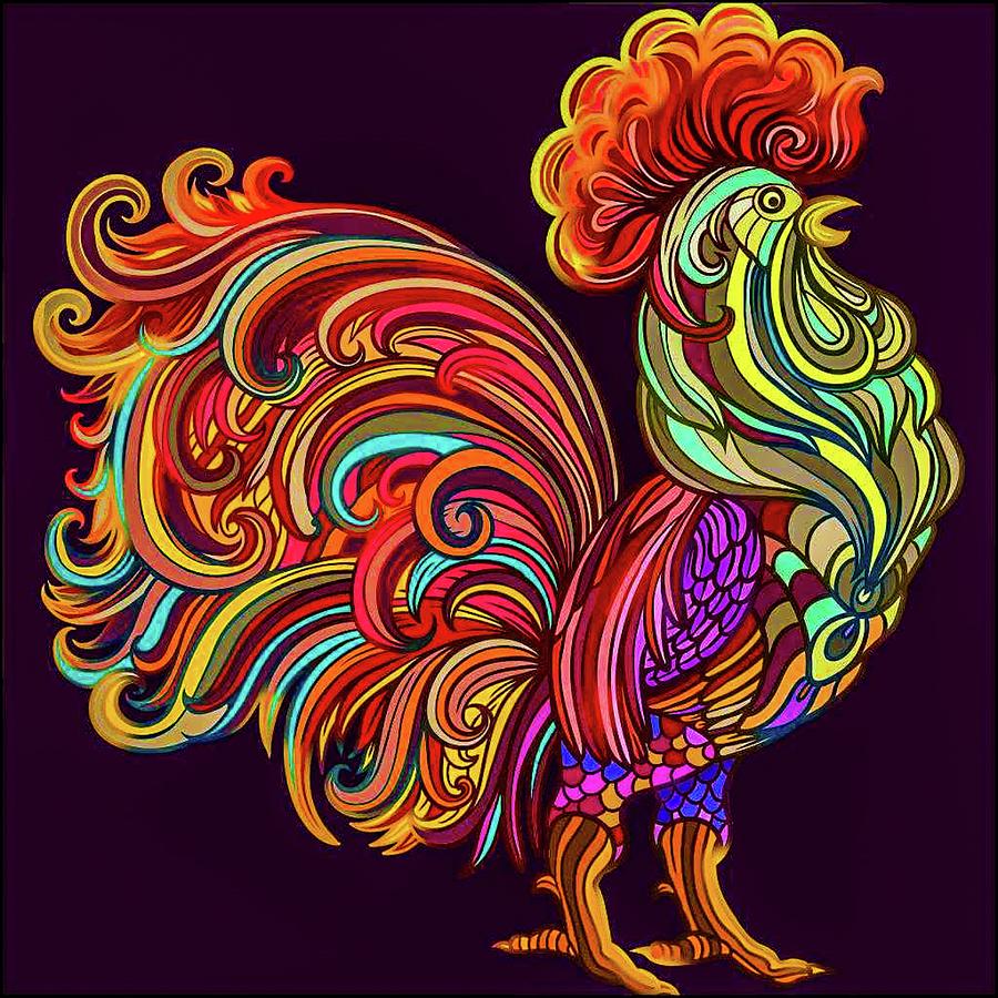 Abstract Rooster Mixed Media by Teresa Trotter