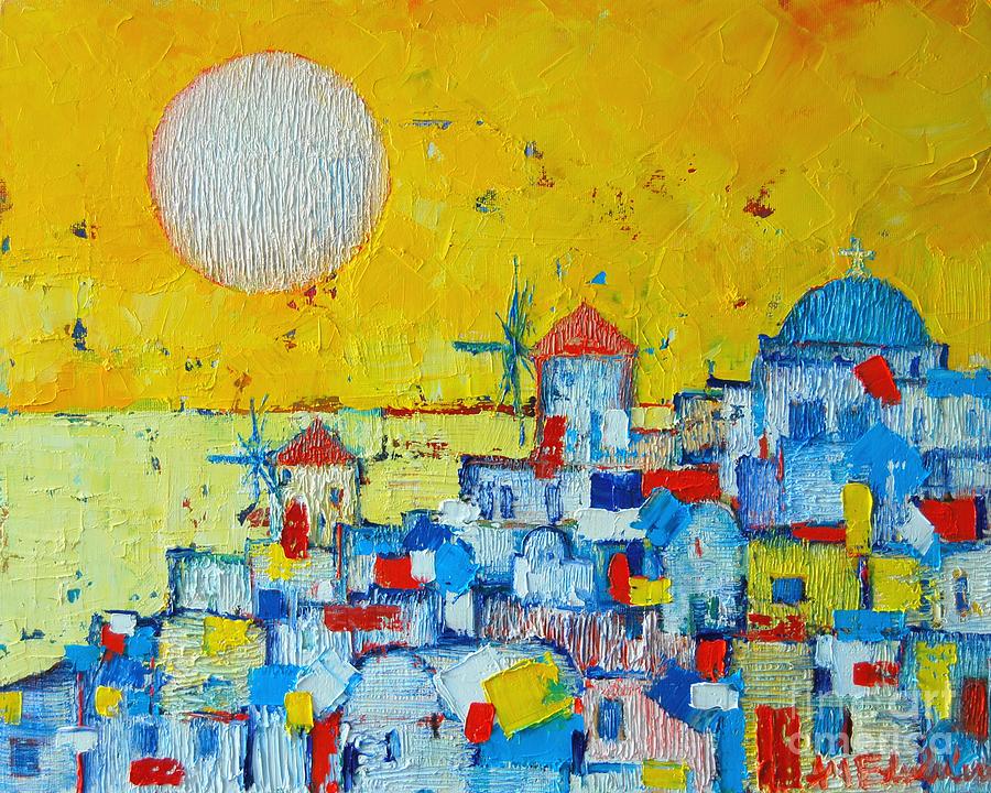 Abstract Santorini - Oia Before Sunset Painting by Ana Maria Edulescu