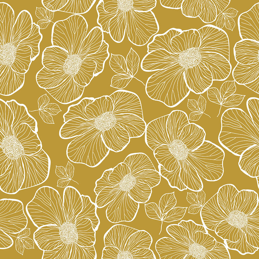 Abstract seamless floral pattern. Flowers background. Monochrome gold ...