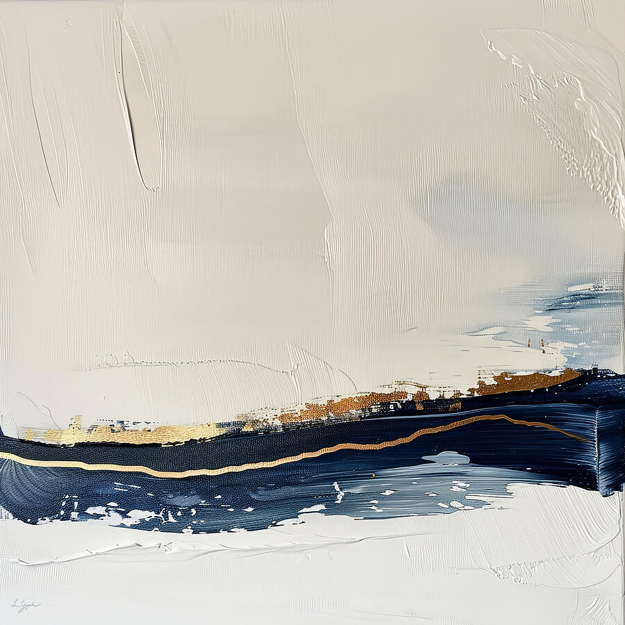 Abstract Seascapes - Navy Blue and White Artwork Painting by Lourry Legarde