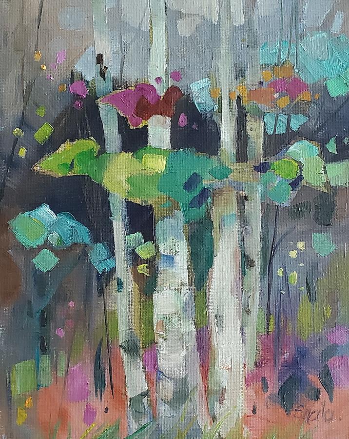 Abstract Silver Birches Painting by Sheila Romard