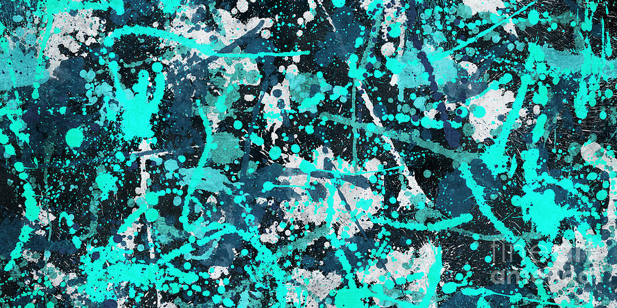Abstract Photograph - Abstract splashes blue teal panoramic by Delphimages Photo Creations