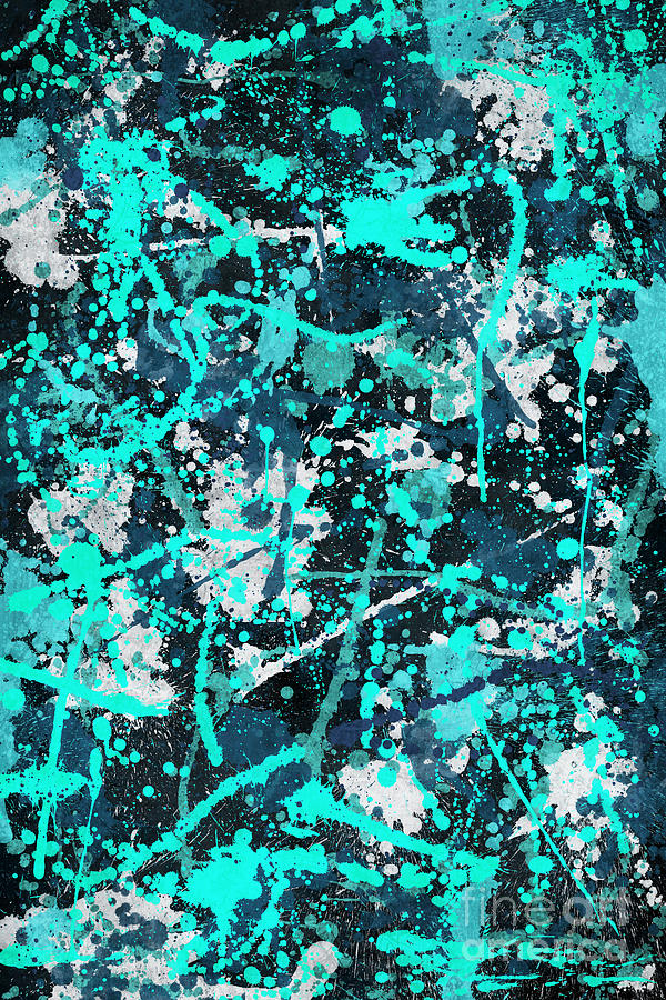 Abstract splashes blue teal vertical Painting by Delphimages Photo Creations