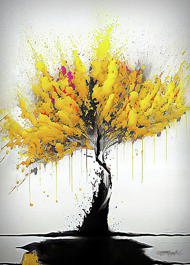 Abstract Splattered Yellow Tree Vector Ink Splash Effect  Digital Art by OLena Art by Lena Owens - Vibrant DESIGN