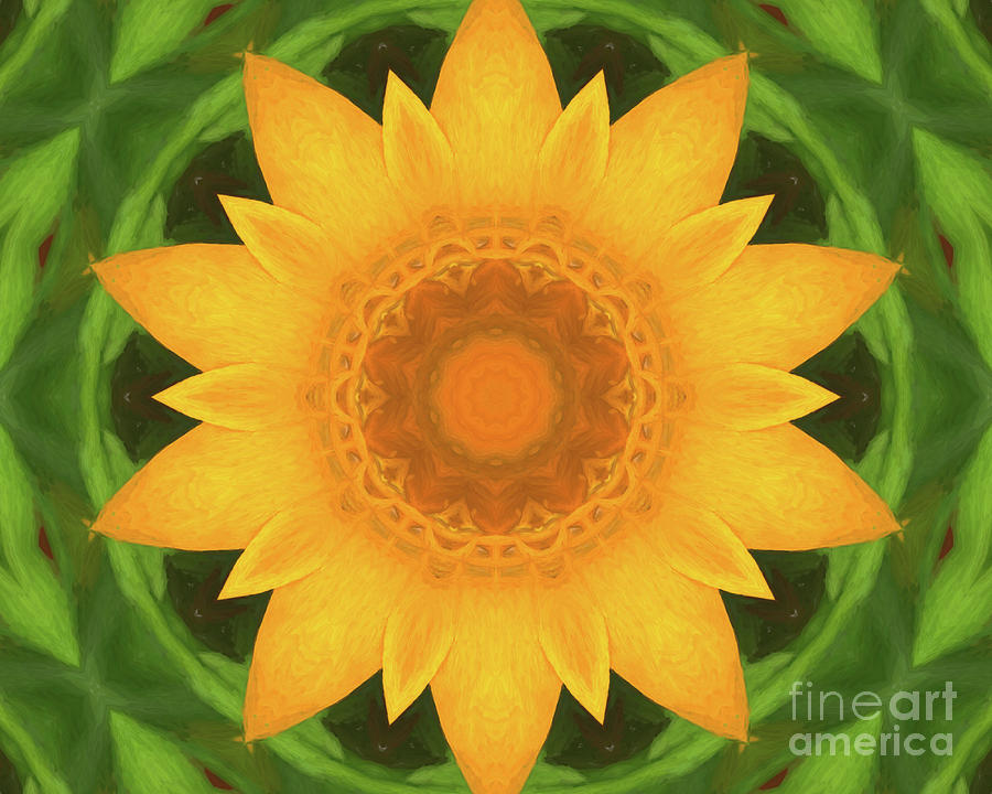 Abstract Sunflower Mandala Digital Art by Yvonne Johnstone