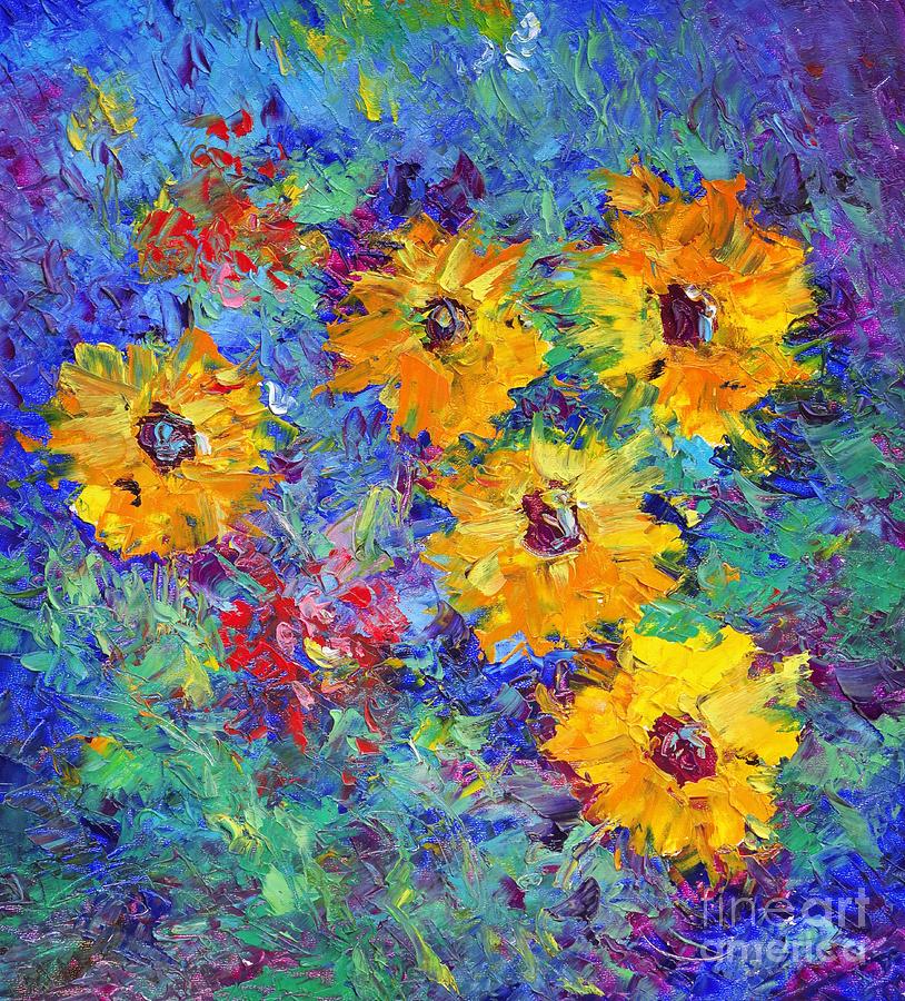 Abstract sunflowers Painting by Amalia Suruceanu