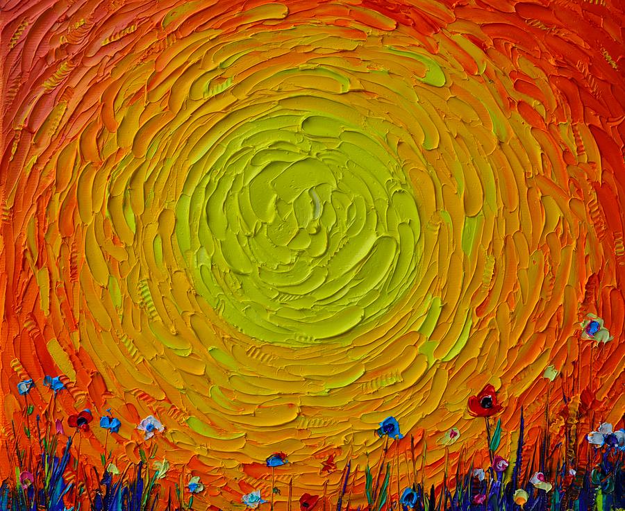 ABSTRACT SUNSHINE OF HAPPINESS textural impasto palette knife oil painting detail Ana Maria Edulescu Painting by Ana Maria Edulescu