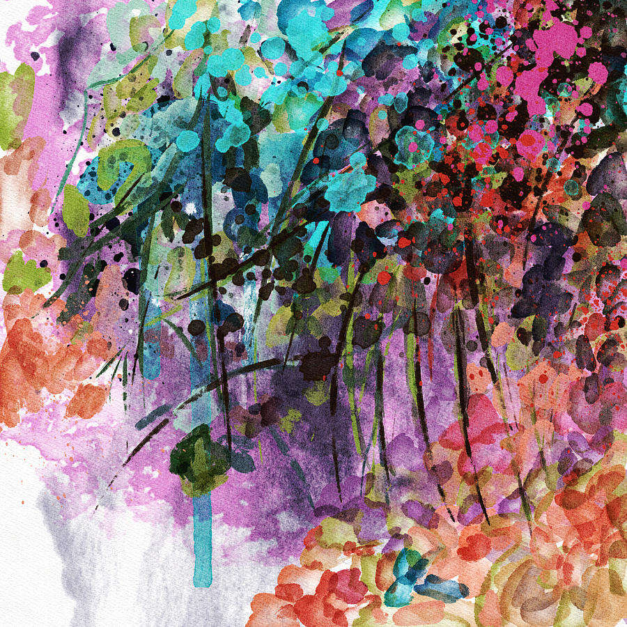 Abstract Sunshine Walk in the Flowers Mixed Media by Ann Leech