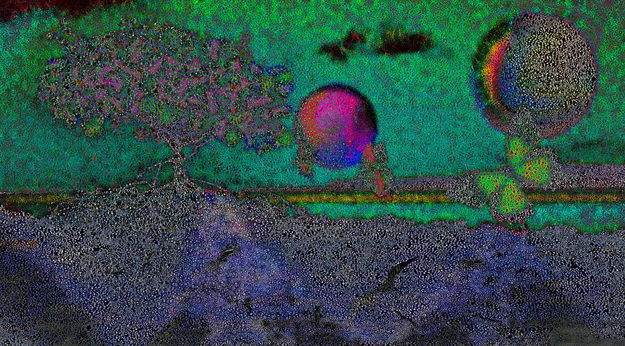 Abstract Surreal Fantasy World Two Full Moons Mixed Media by Joan Stratton