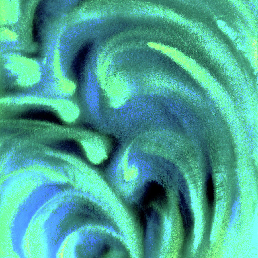 Abstract Swirls In Green Blue And Turquoise Watercolor I Painting