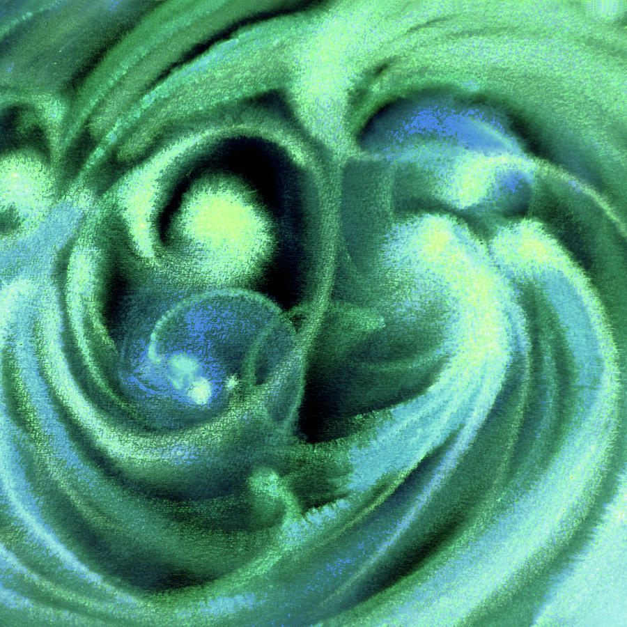 Abstract Swirls In Green Blue And Turquoise Watercolor II Painting